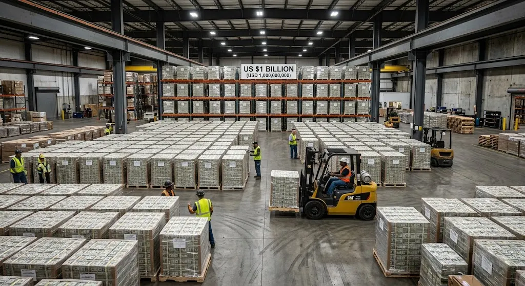 One billion dollars in cash stored on pallets
