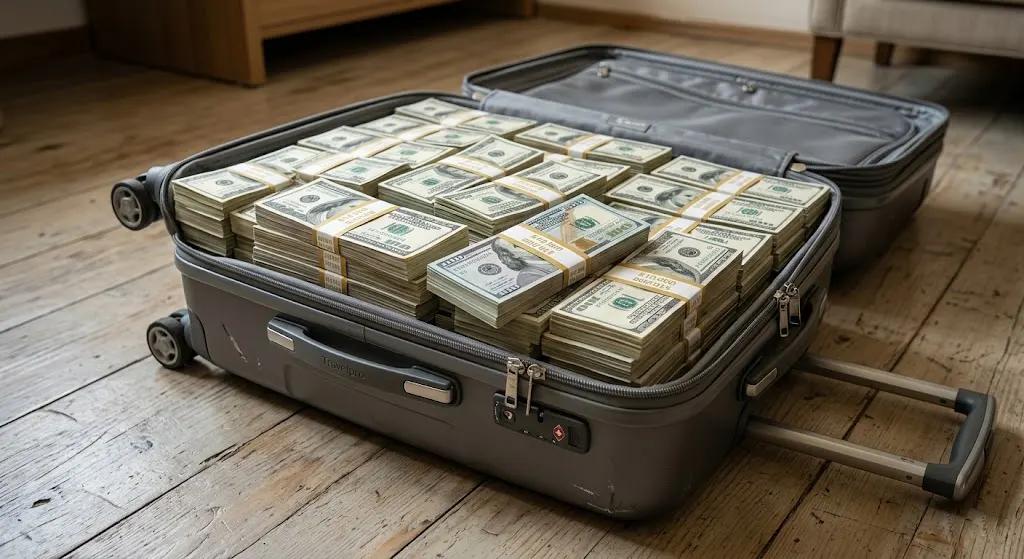 Ten million dollars packed inside a large suitcase