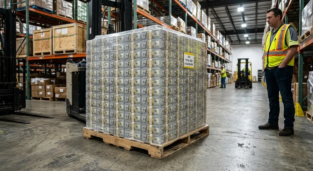 One hundred million dollars on a pallet