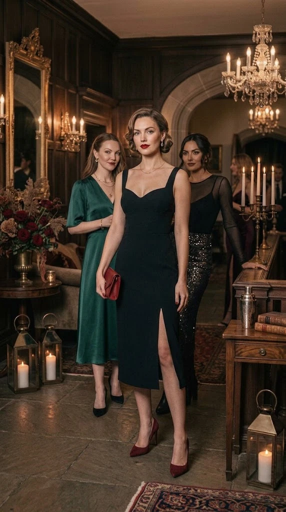 Little black dress with red heels for a vamp romantic party outfit