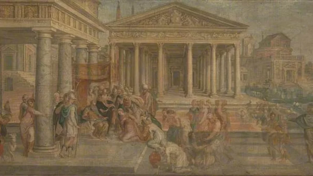 The Queen of Sheba before King Solomon, painting by Lambert Sustris.